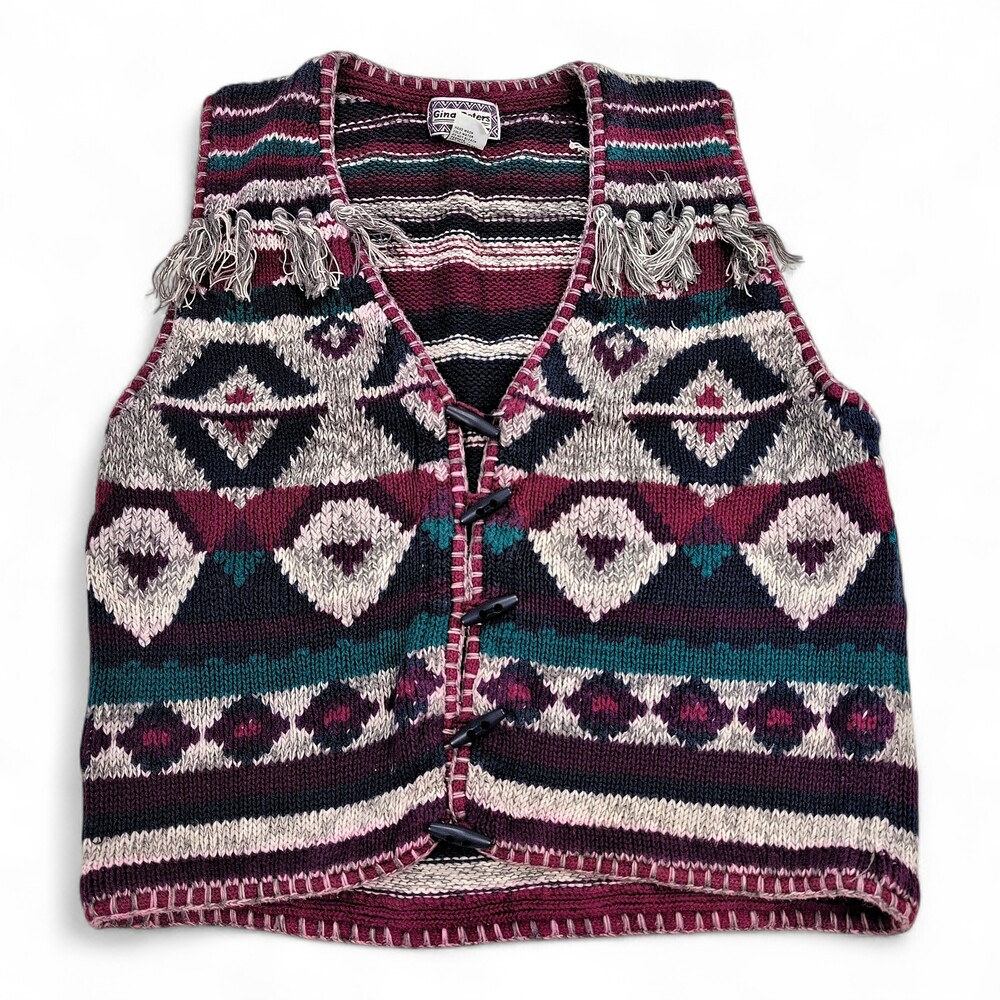 Gina Peters Aztec Knit Toggle-Front Sweater‎ Vest S